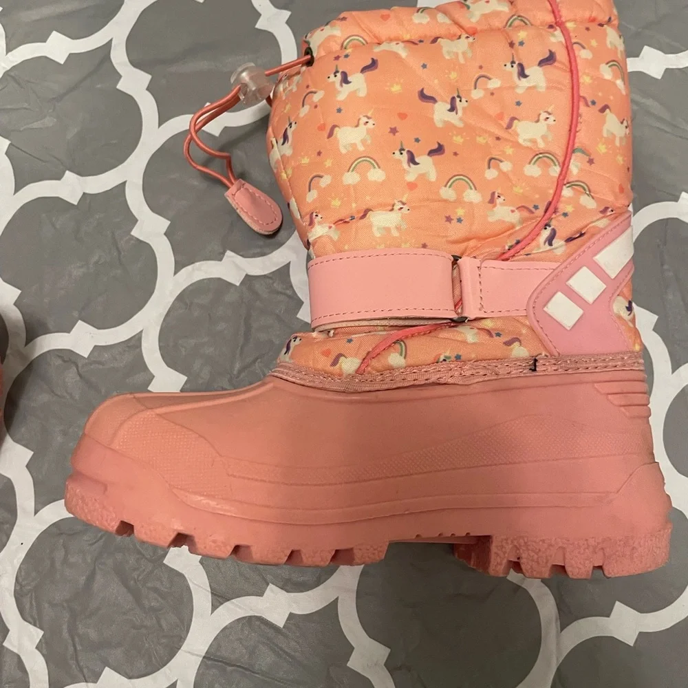 Merence Girls Waterproof Snow Boots - Pink Unicorn Print Sz 33 Big Girls 1.5